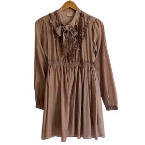 Vintage S line The perfect Women Silk Blend Long Sleeve Ruffle Bow Dress